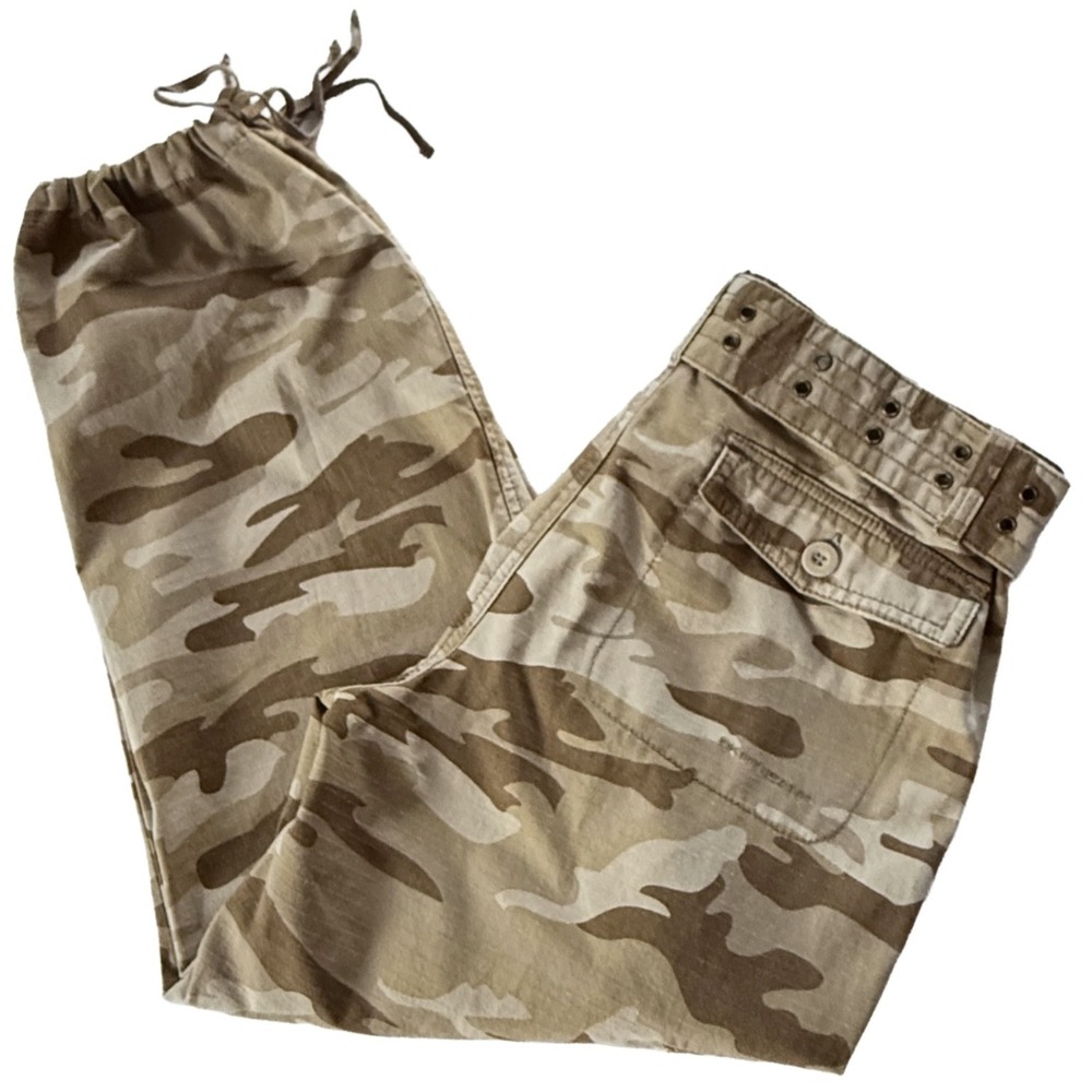 DKNY Jeans Womens Camouflage Cargo Pants Size 6 Y2K Utility Belted 2000s Brn Tan